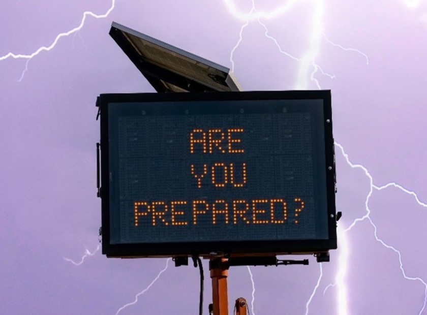 Are you prepared storm alert, highway sign